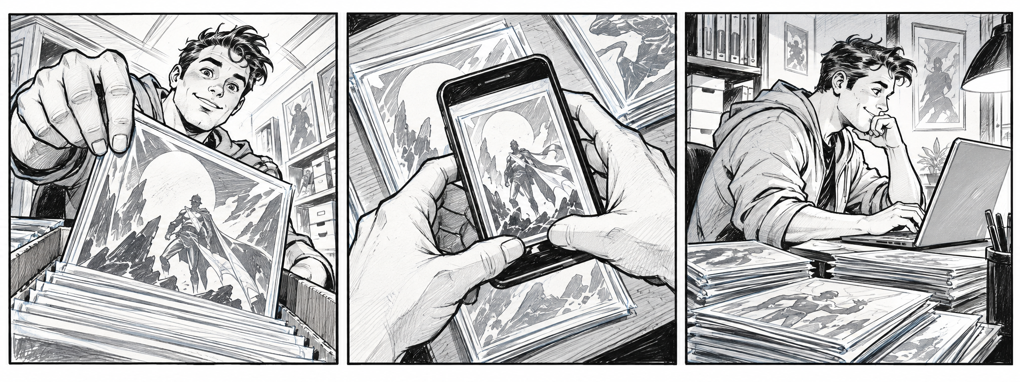 Approved pencil storyboard, panel 1